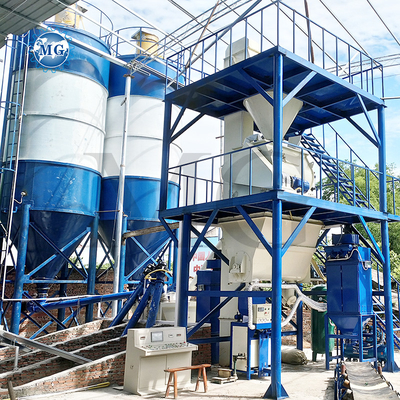 Hoge prestaties 10-30 t/h Dry Mix Powder Mortar Plant Met Twin Shaft Paddle Mixer Machine Wall Putty Sand Cement Mixer Tile Adhesive Productielijn
