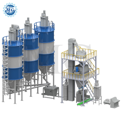 Hoge prestaties 10-30 t/h Dry Mix Powder Mortar Plant Met Twin Shaft Paddle Mixer Machine Wall Putty Sand Cement Mixer Tile Adhesive Productielijn